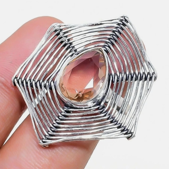 New Morganite Spiderweb 925 Silver Ring. - Picture 2 of 11